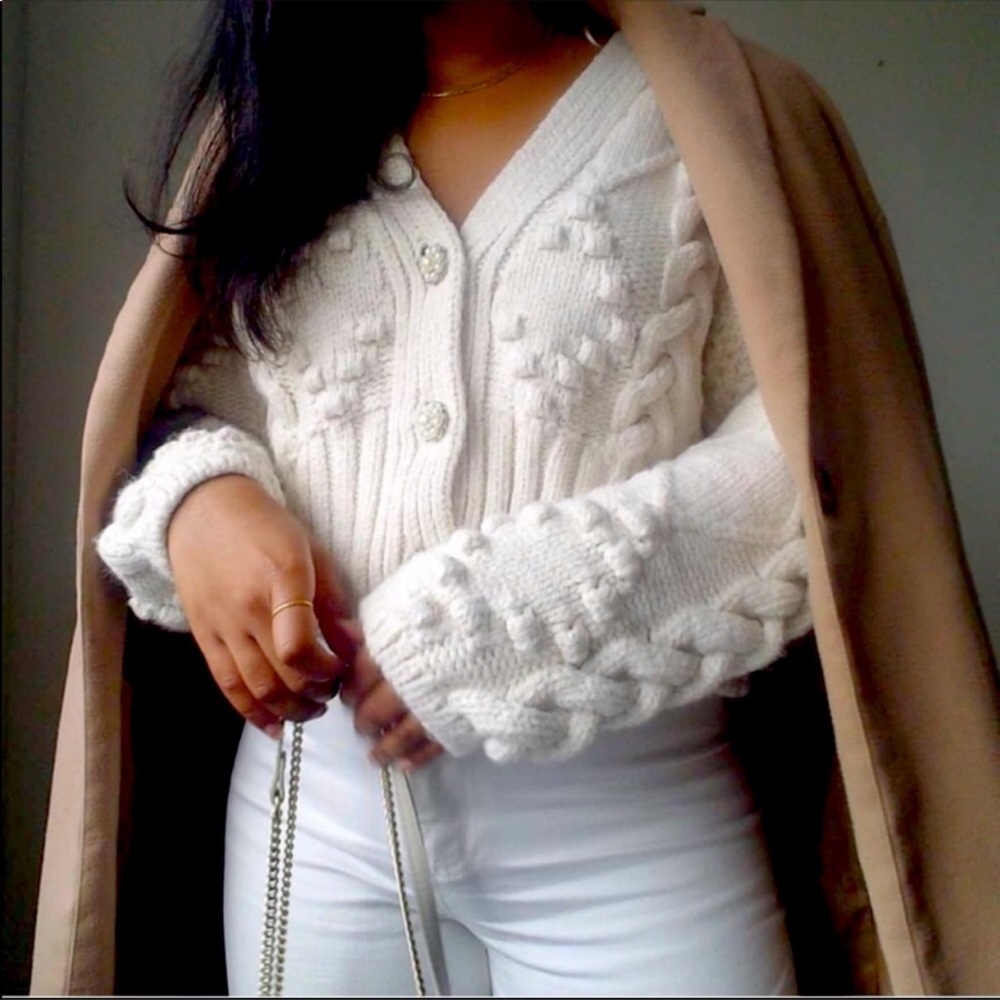 Zara Knit Cardigan Jewel Button Cream Ivory - Picture 8 of 16
